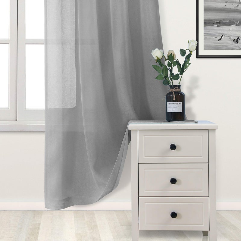 DWCN Sheer Curtains for Living Room Grey Faux Linen Look Voile Drapes Grommet Window Curtain 52 x 84 Inch Long, Set of 2 Panels - Image 2